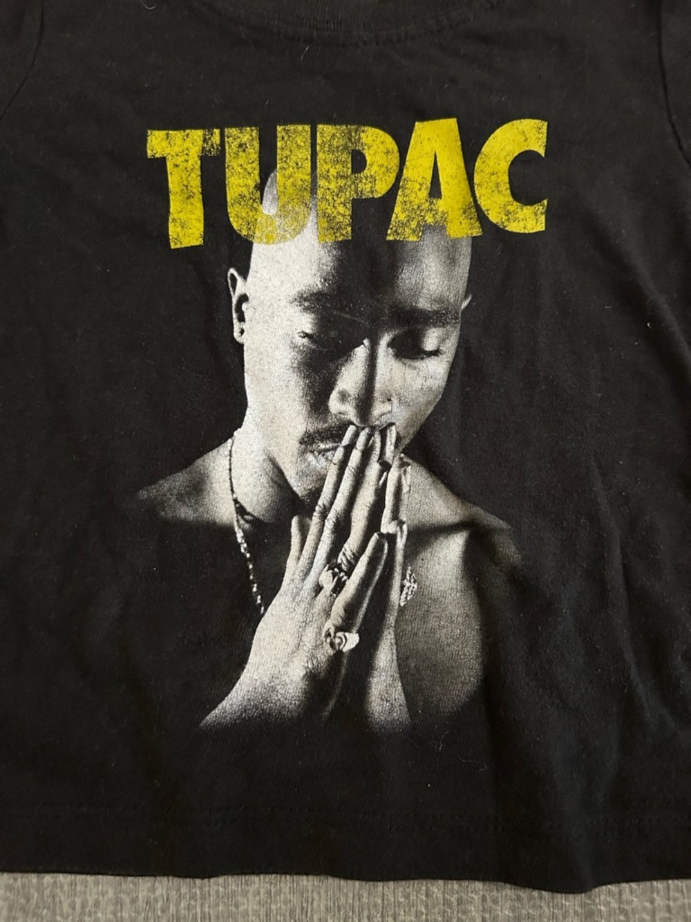 Black Graphic Tee with Yellow Tupac Print. Size 12M - Picture 2 of 4